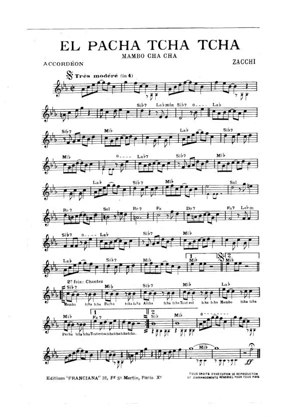 télécharger la partition d'accordéon El pacha tcha tcha (Orchestration Complète) (Mambo Cha Cha) au format PDF