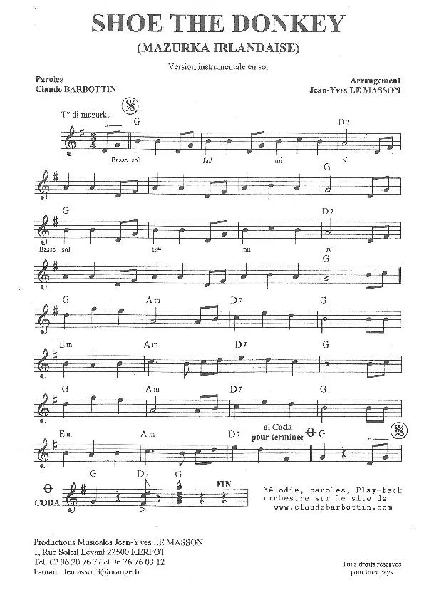 télécharger la partition d'accordéon Shoe the Donkey (Mazurka Irlandaise) au format PDF