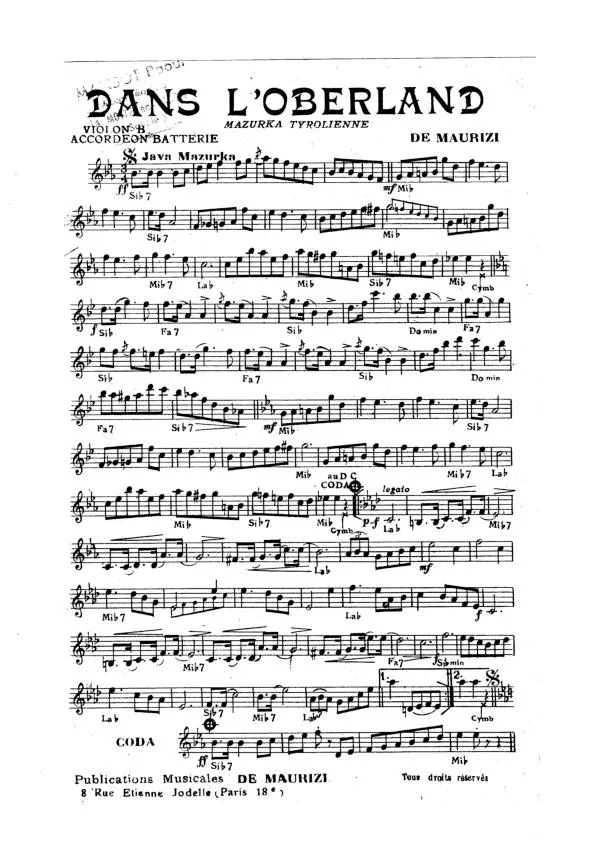 télécharger la partition d'accordéon Dans l'Oberland (Mazurka Tyrolienne) au format PDF