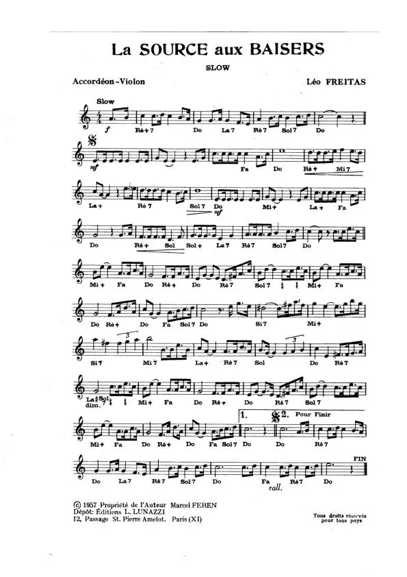 télécharger la partition d'accordéon La source aux baisers (Orchestration Complète) (Slow) au format PDF