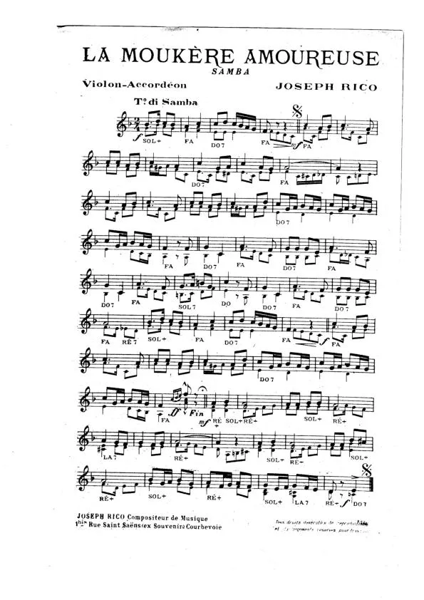 télécharger la partition d'accordéon La Moukère amoureuse (Orchestration Complète) (Samba) au format PDF