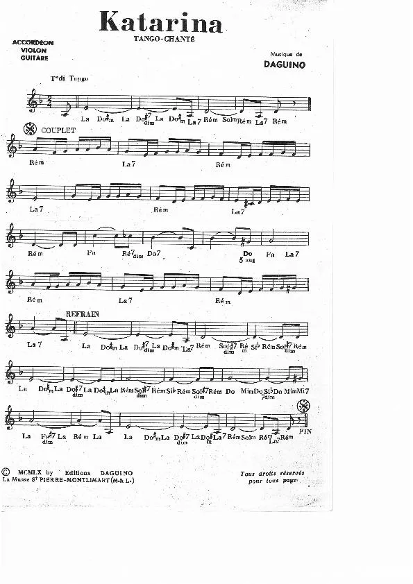 télécharger la partition d'accordéon Katarina (Tango Chanté) au format PDF