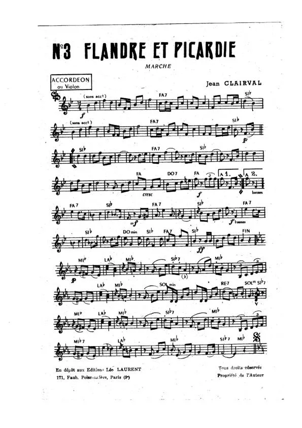télécharger la partition d'accordéon Flandre et Picardie (Orchestration Complète) (Marche) au format PDF