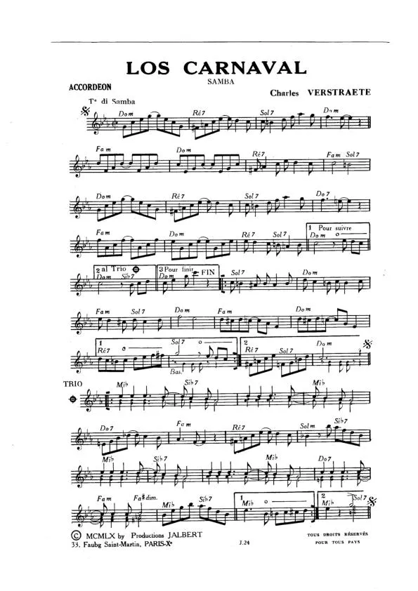 télécharger la partition d'accordéon Los Carnaval (Samba) au format PDF