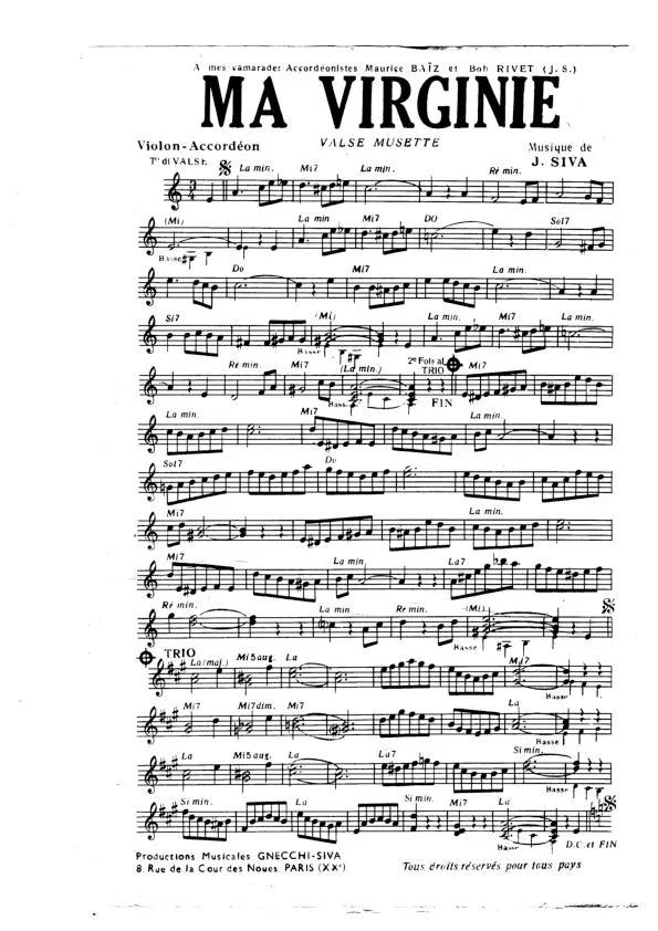 télécharger la partition d'accordéon Ma Virginie (Valse Musette) au format PDF