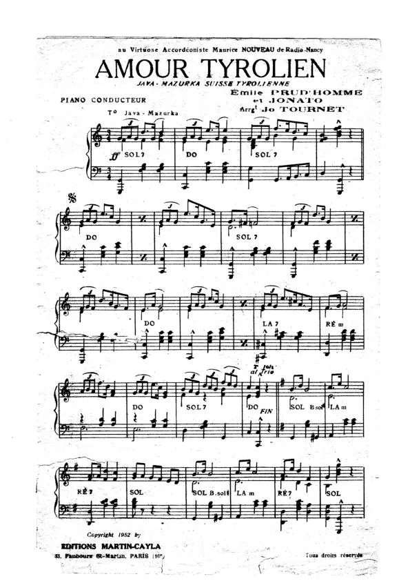 télécharger la partition d'accordéon Amour Tyrolien (Java Mazurka) au format PDF