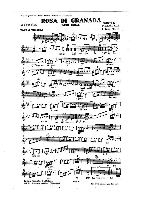 télécharger la partition d'accordéon Rosa di Granada (Orchestration Complète) (Paso Doble) au format PDF