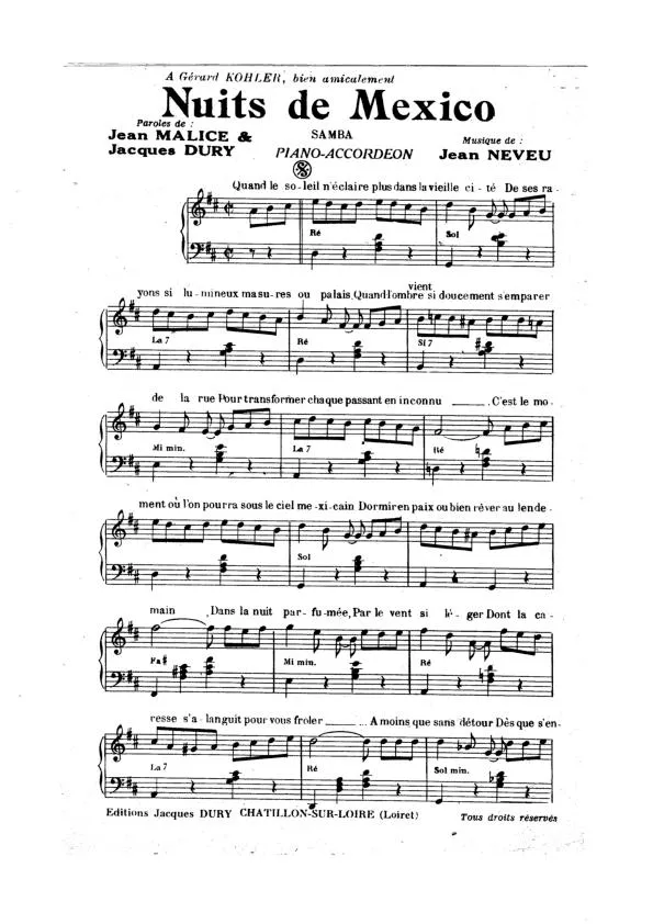 télécharger la partition d'accordéon Nuits de Mexico (Samba Chantée) au format PDF