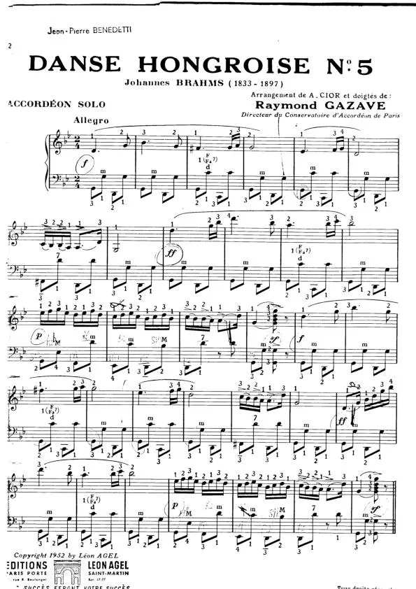 télécharger la partition d'accordéon Danse Hongroise n°5 (Arrangement André Cior) au format PDF