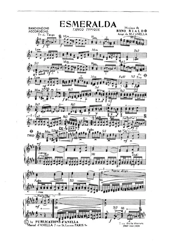 télécharger la partition d'accordéon Esmeralda (Tango Typique) au format PDF