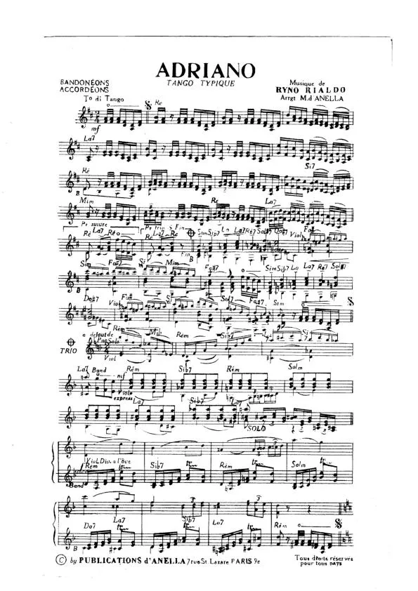télécharger la partition d'accordéon Adriano (Tango Typique) au format PDF