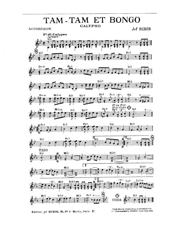 télécharger la partition d'accordéon Tam Tam et Bongo (Orchestration Complète) (Calypso) au format PDF