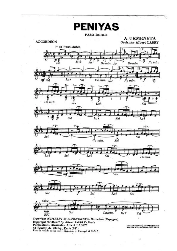 télécharger la partition d'accordéon Peniyas (Orchestration Complète) (Paso Doble) au format PDF
