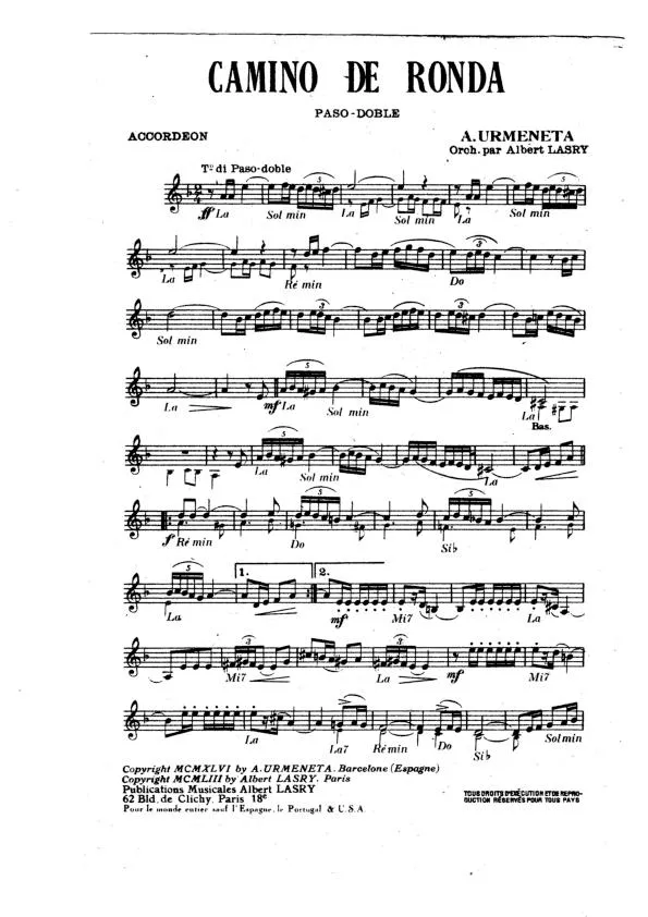 télécharger la partition d'accordéon Camino de ronda (Orchestration Complète) (Paso Doble) au format PDF