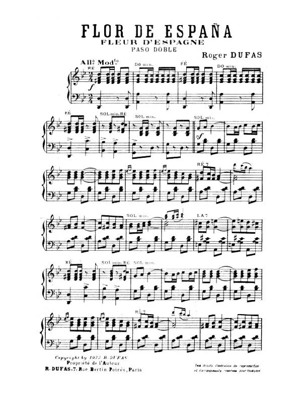 télécharger la partition d'accordéon Flor de España (Fleur d'Espagne) (Paso Doble) au format PDF