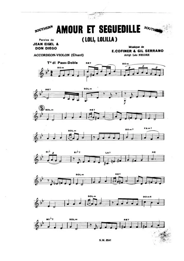 télécharger la partition d'accordéon Amour et Séguedille (Loli Lolilla) (Paso Doble Chanté) au format PDF