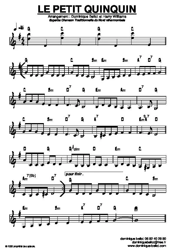télécharger la partition d'accordéon Le petit Quinquin (Chanson Traditionnelle du Nord) au format PDF