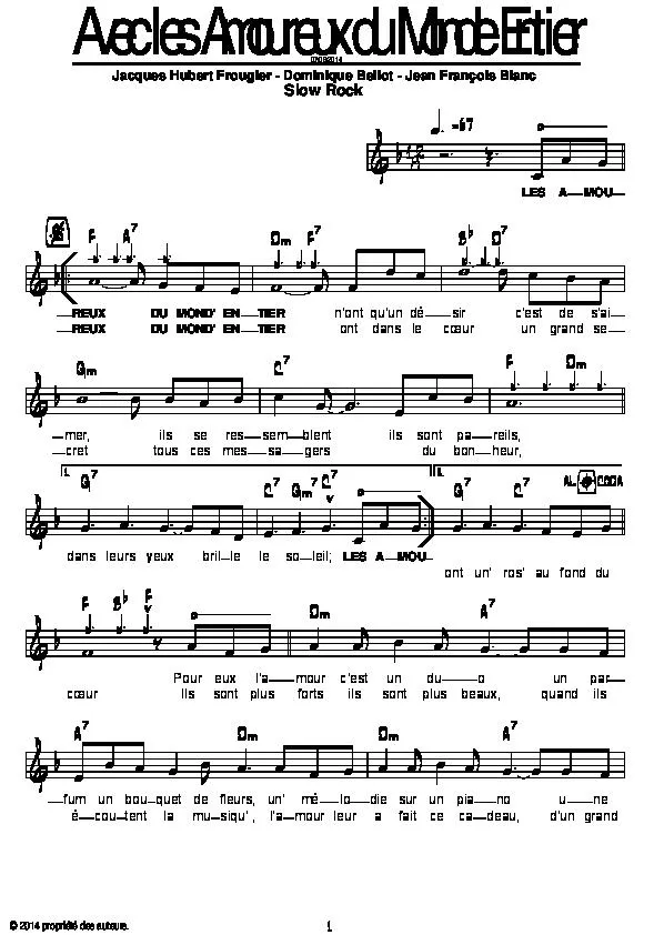 télécharger la partition d'accordéon Avec les amoureux du monde entier (Slow Rock) au format PDF