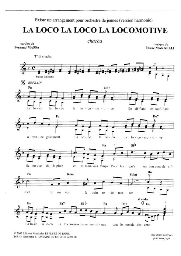 télécharger la partition d'accordéon La loco La loco La locomotive (Cha Cha) au format PDF