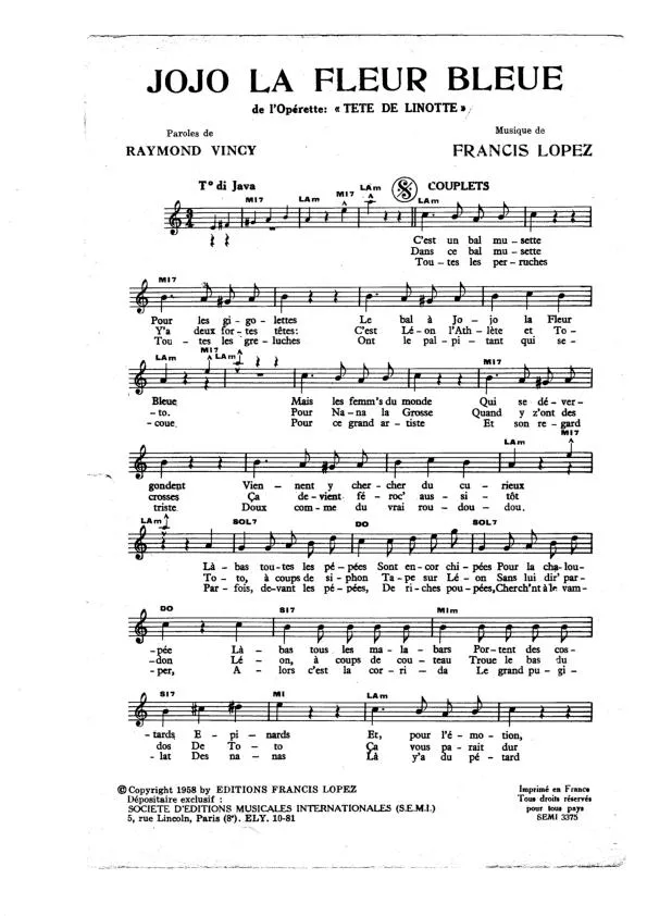 télécharger la partition d'accordéon Jojo la fleur bleue (De l'opérette : Tête de linotte) (Java Chantée) au format PDF