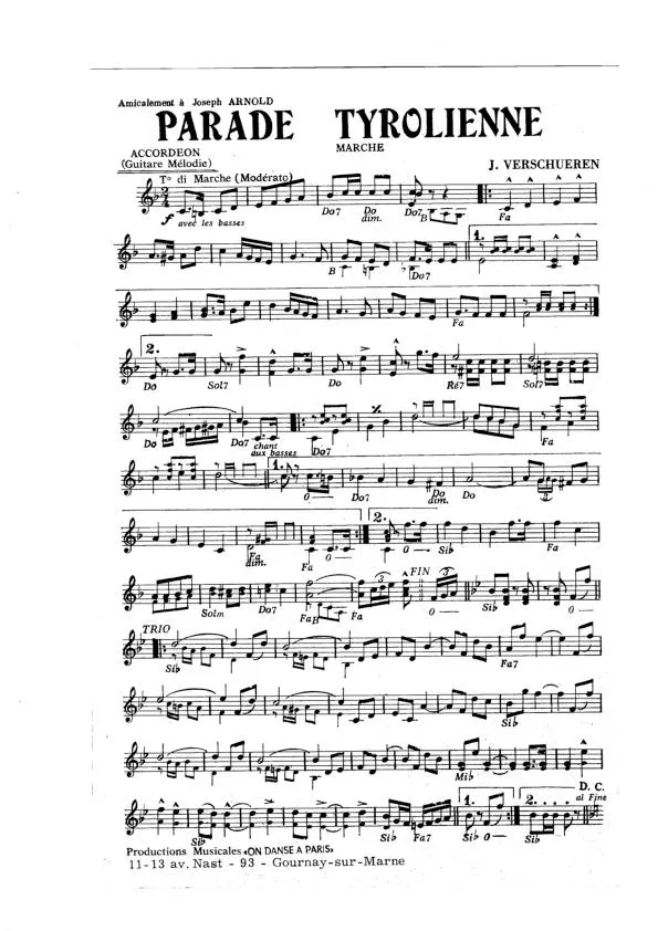 télécharger la partition d'accordéon Parade Tyrolienne (Orchestration Complète) (Marche) au format PDF