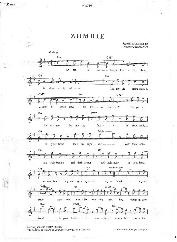 télécharger la partition d'accordéon Zombie au format PDF
