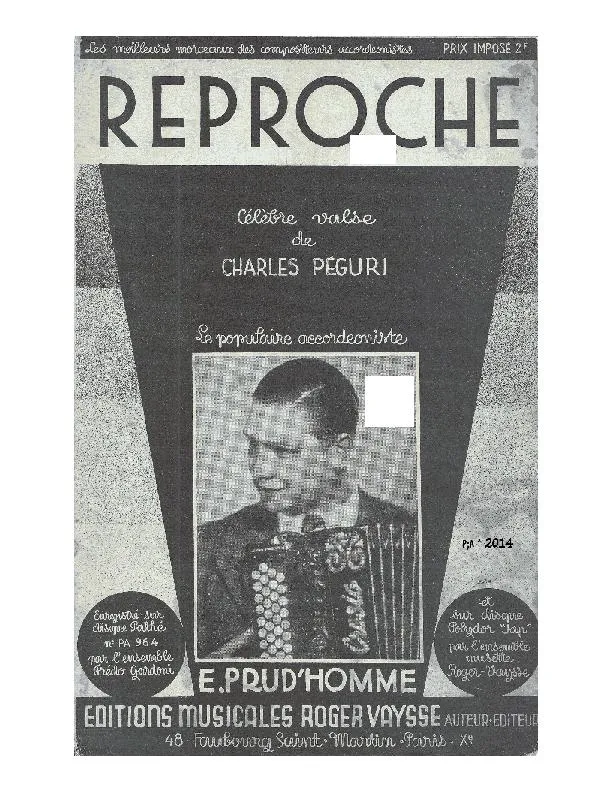 télécharger la partition d'accordéon Reproche (Sur la Chanson de Roger Vaysse) (Harmonisée par : Laurent Halet) (Valse) au format PDF