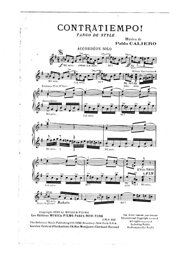 télécharger la partition d'accordéon Contratiempo (Orchestration Complète) (Tango de Style) au format PDF
