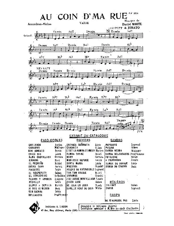 télécharger la partition d'accordéon Au coin d' ma rue (Valse Chantée) au format PDF