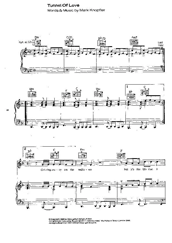 télécharger la partition d'accordéon Tunnel Of Love (Chant : Dire Straits) au format PDF