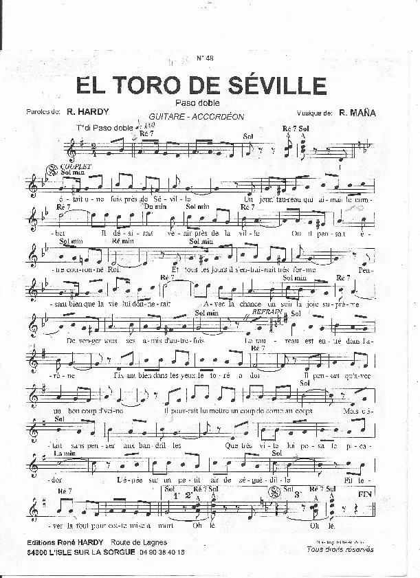 télécharger la partition d'accordéon El toro de Séville (Paso Doble) au format PDF
