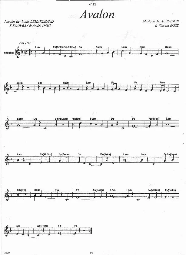 télécharger la partition d'accordéon Avalon (Fox Trot) au format PDF