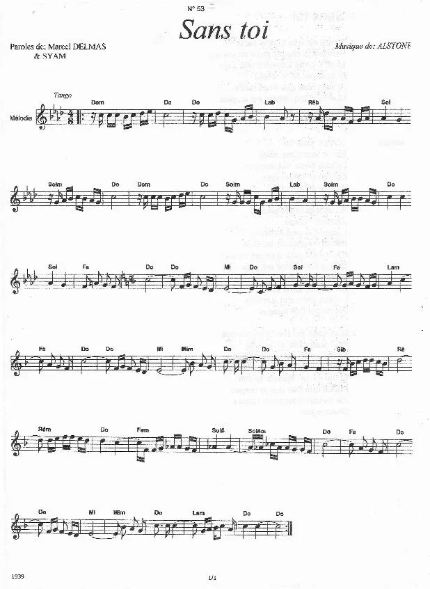 télécharger la partition d'accordéon Sans toi (Tango) au format PDF