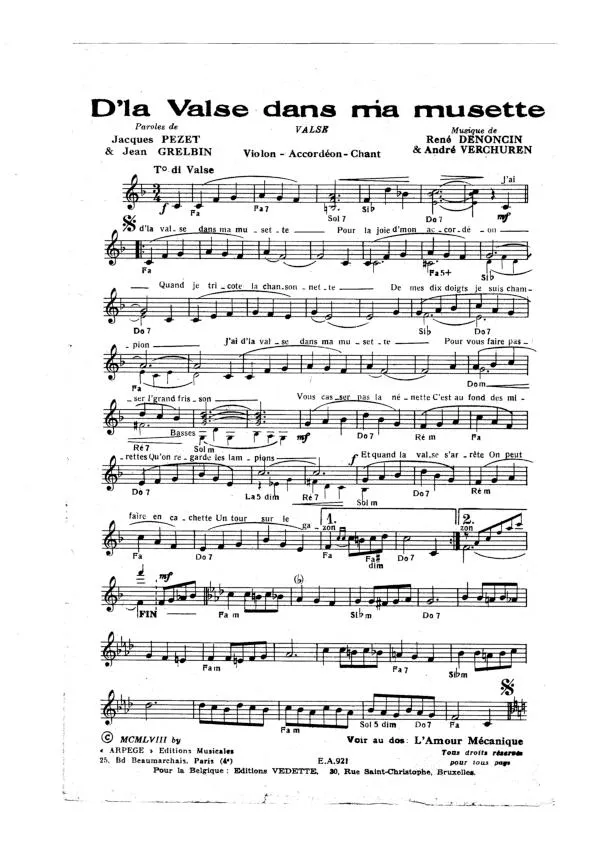 télécharger la partition d'accordéon D' la valse dans ma musette (Orchestration Complète) au format PDF