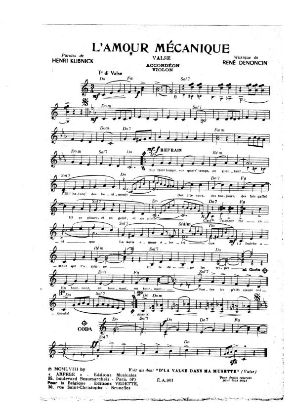 télécharger la partition d'accordéon L'amour mécanique (Orchestration Complète) (Valse) au format PDF