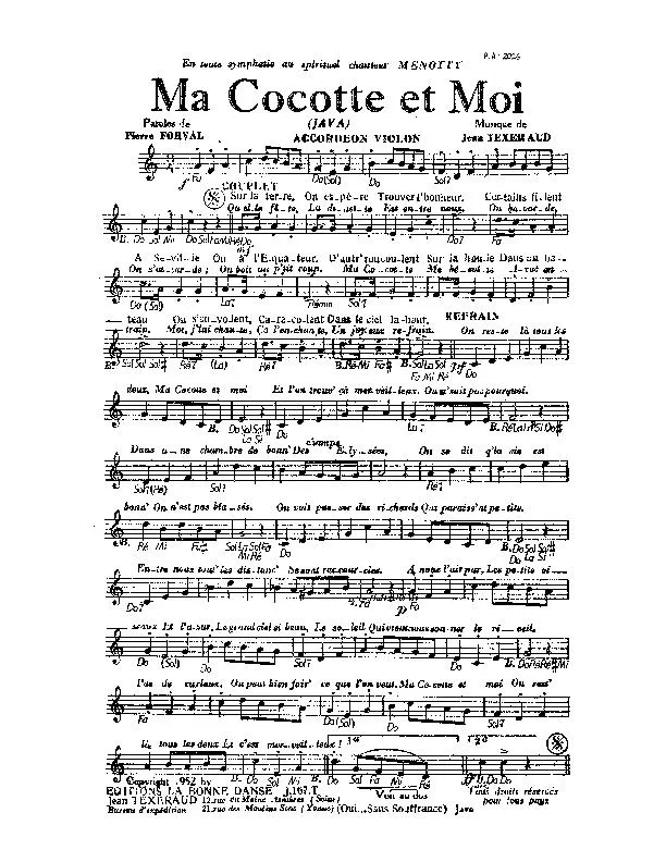 télécharger la partition d'accordéon Ma cocotte et moi (Java) au format PDF
