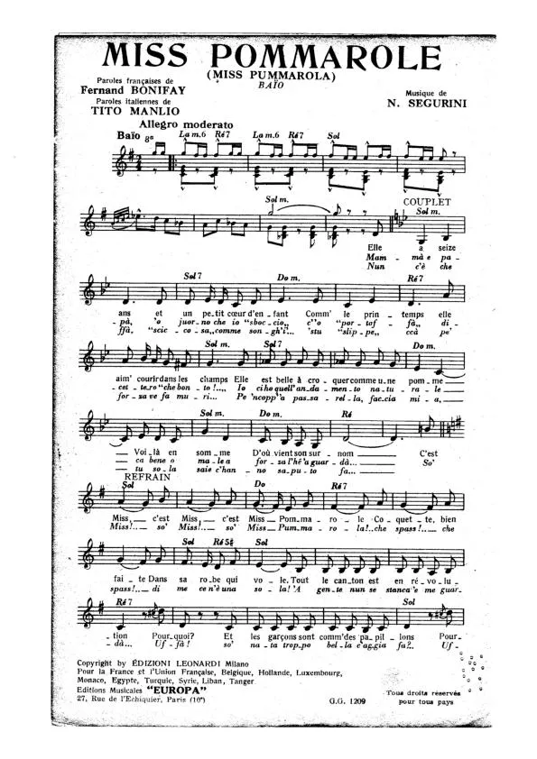 télécharger la partition d'accordéon Miss Pommarole (Miss Pummarola) Baïo au format PDF
