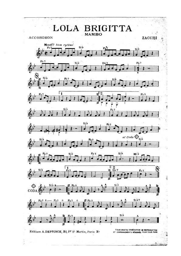 télécharger la partition d'accordéon Lola Brigitta (Orchestration) (Mambo) au format PDF