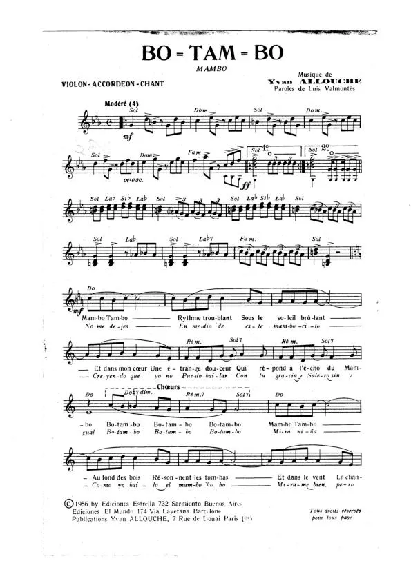 télécharger la partition d'accordéon Bo Tam Bo (Orchestration Complète) (Mambo) au format PDF