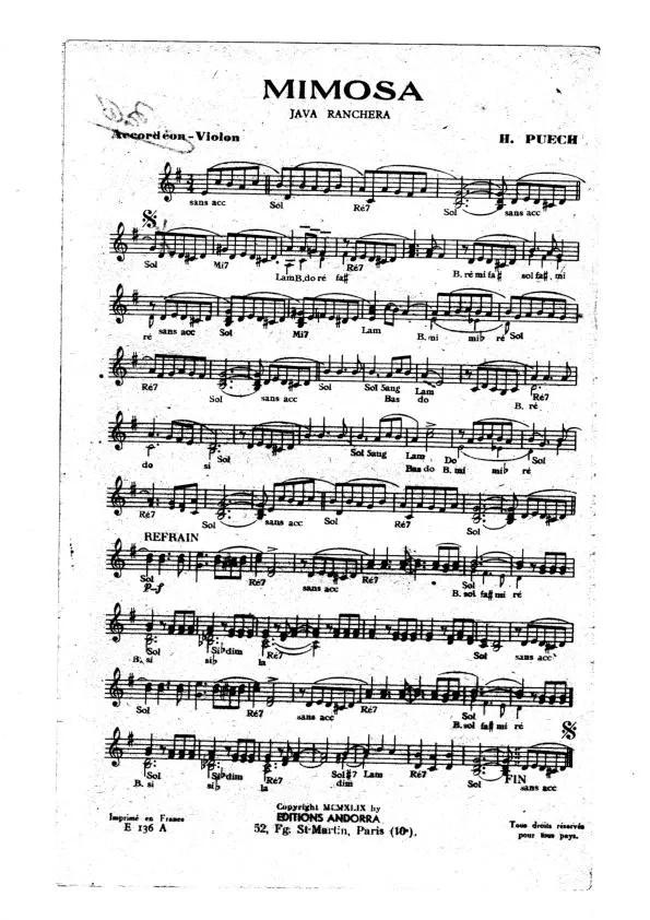 télécharger la partition d'accordéon Mimosa (Orchestration Complète) (Java Ranchera) au format PDF