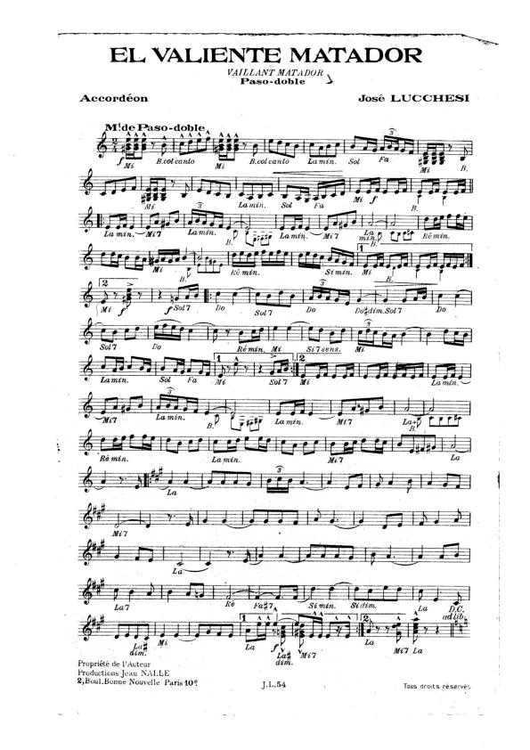 télécharger la partition d'accordéon El valiente Matador (Vaillant Matador) (Paso Doble) au format PDF