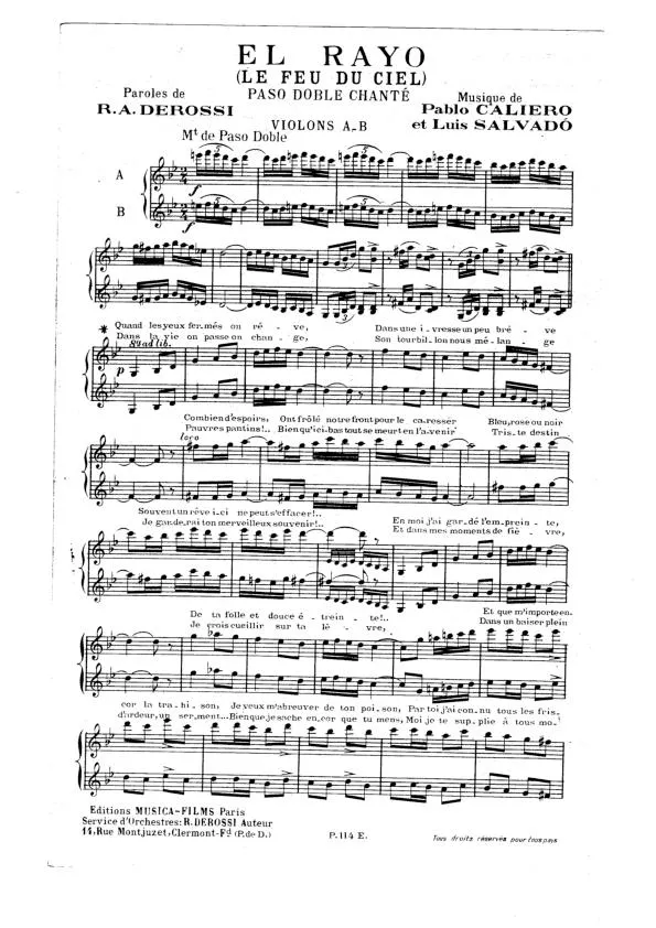 télécharger la partition d'accordéon El Rayo (Le feu du ciel) (Paso Doble Chanté) au format PDF