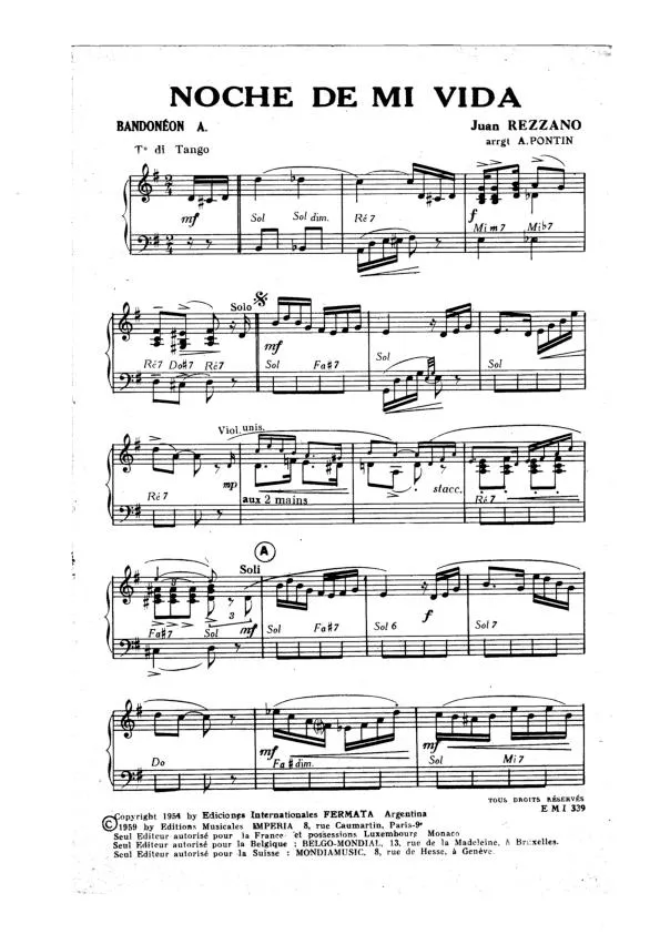 télécharger la partition d'accordéon Noche de mi vida (Duo d'Accordéons) (Tango) au format PDF