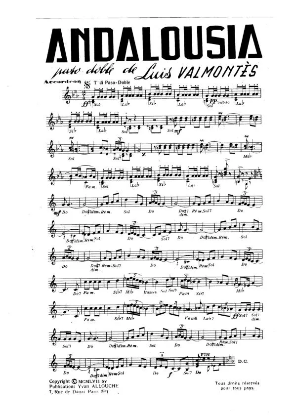 télécharger la partition d'accordéon Andalousia (Orchestration Complète) (Paso Doble) au format PDF