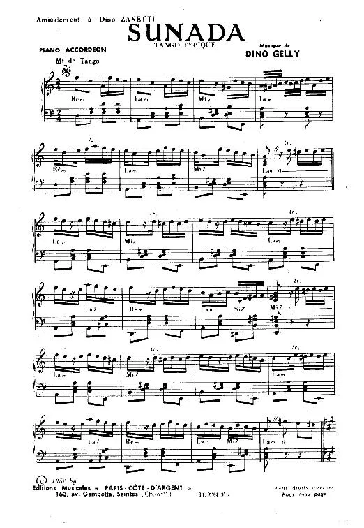 télécharger la partition d'accordéon Sunada (Orchestration Complète) (Tango Typique) au format PDF