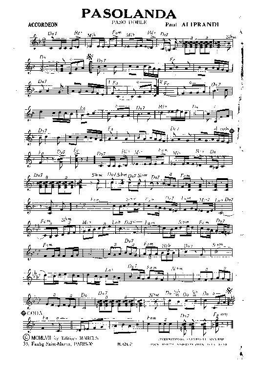 télécharger la partition d'accordéon Pasolanda (Orchestration Complète) au format PDF
