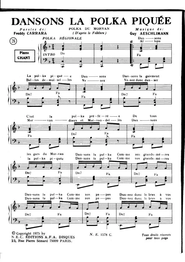 télécharger la partition d'accordéon Dansons la polka piquée (Polka du Morvan) au format PDF