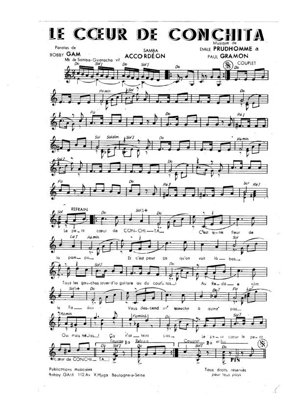 télécharger la partition d'accordéon Le cœur de Conchita (Samba) au format PDF