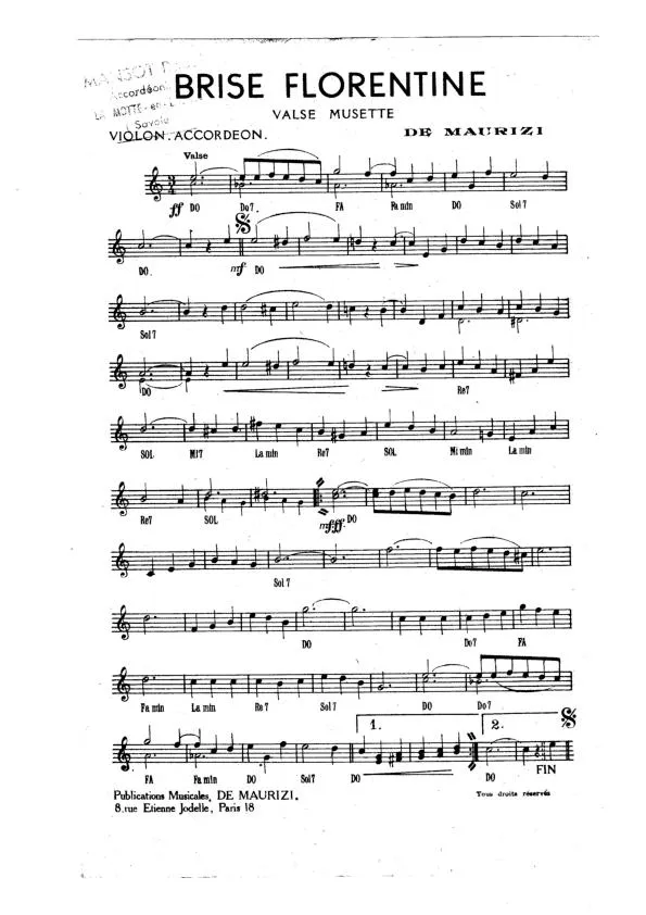 télécharger la partition d'accordéon Brise Florentine (Valse Musette) au format PDF