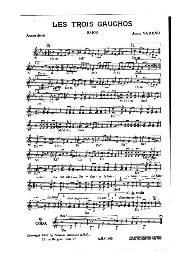 télécharger la partition d'accordéon Les trois gauchos (Orchestration Complète) (Baïon) au format PDF